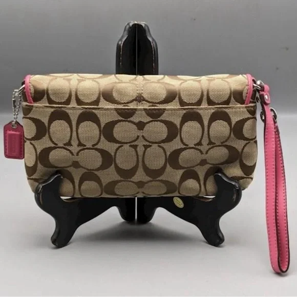 COACH Brown and Pink Signature Canvas Wristlet / Mini Purse - Picture 2 of 5